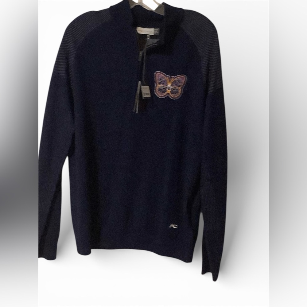 Men's Golf Korean Sweater with Butterfly Patch and embroidered back.